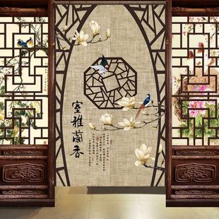 家用古典色复古门挂帘布帘隔断帘双面麻 免打孔民宿卧室厕所帘中式