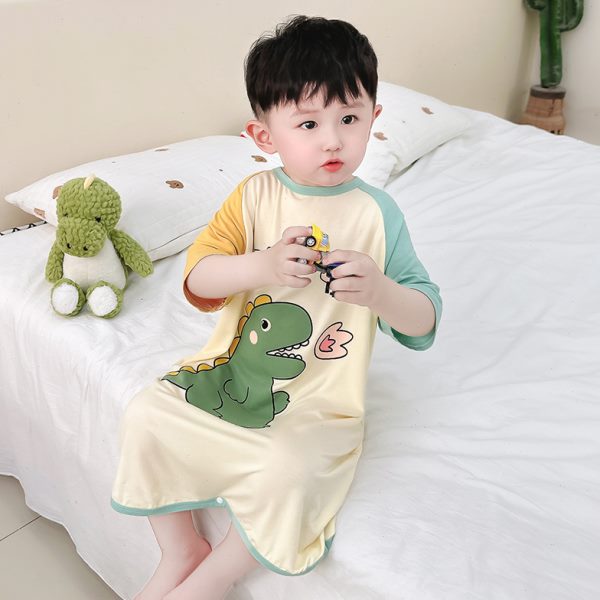 连体莫代尔款夏季空调服儿童睡袋冰丝宝宝睡衣卡通男孩男童睡裙夏