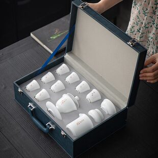 白瓷功夫茶具套装 高档家用羊脂玉茶杯轻奢办公室冰种礼盒装 泡茶壶