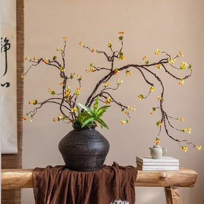 宋代美学花瓶海棠模拟花水果客厅入口桌面模拟花装饰陶罐饰品彷生