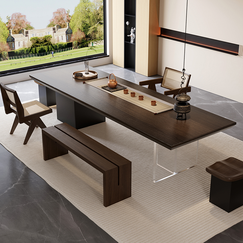 实木大板茶桌椅组合客厅家用功夫泡茶桌子茶台办公室现代简约茶桌