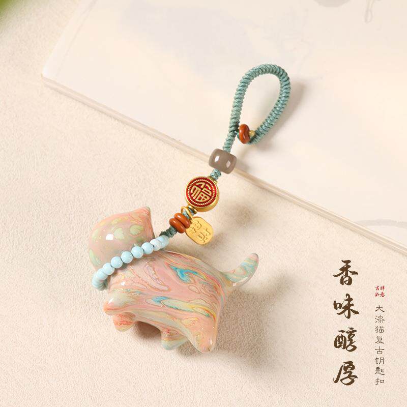 大漆猫款钥匙扣沙金滴油灰玛瑙配件檀香木金丝檀木紫檀木包包挂饰