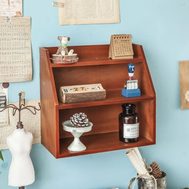木制桌面纳盒宿舍杂杯子化妆品置物架zakk物a复古MS-9088壁挂收理