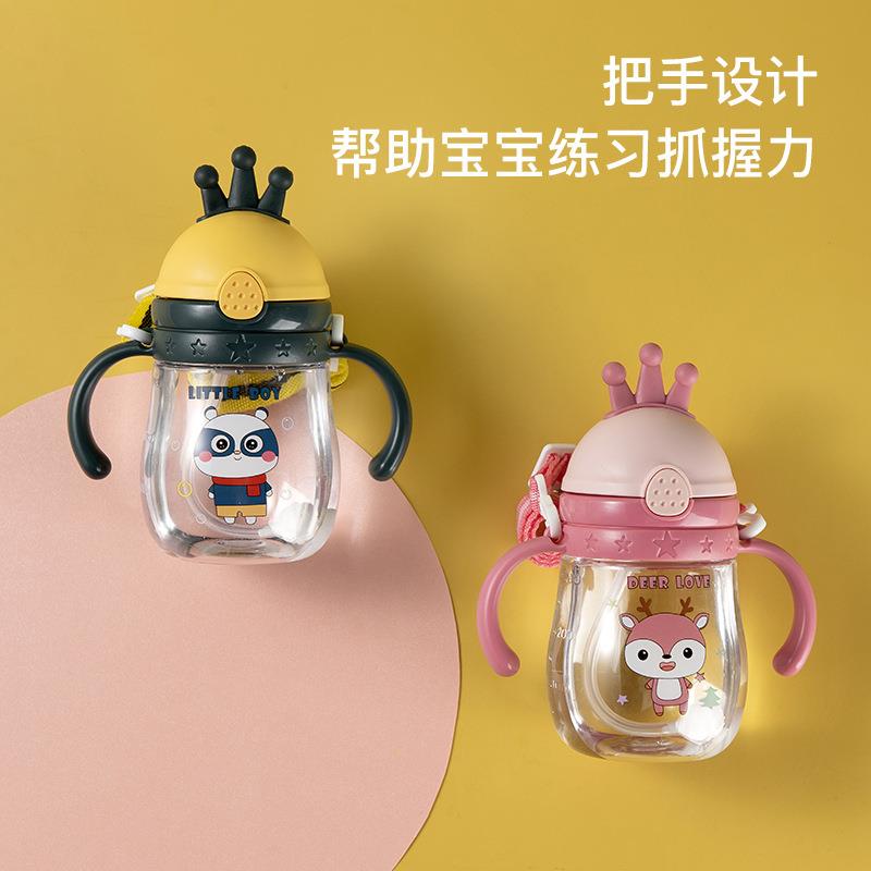 儿童水杯婴幼儿学饮杯便携弹跳吸管杯训练喝水带刻度双把手柄水壶