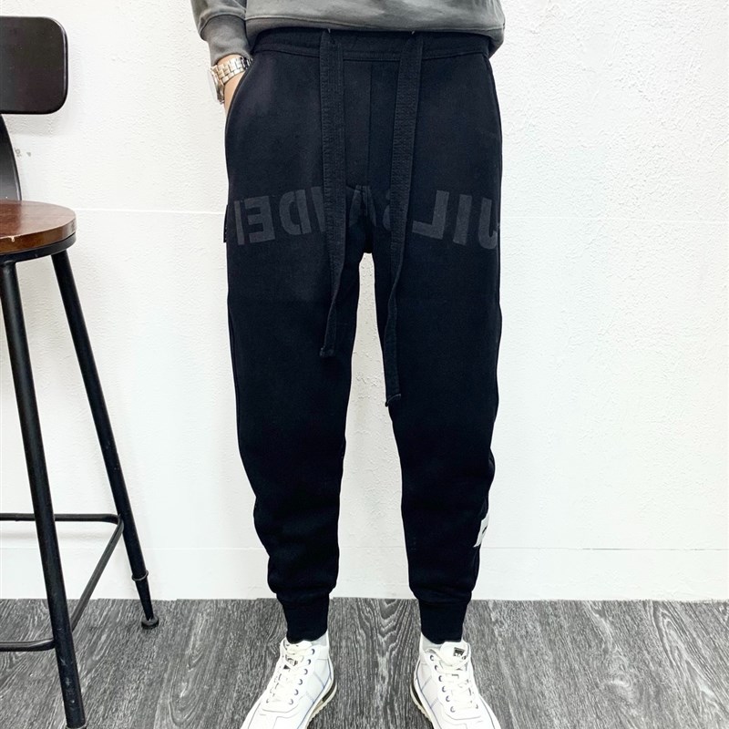 春秋新款男士休闲裤九分束脚裤子长裤运动卫裤小脚黑色显瘦哈伦裤