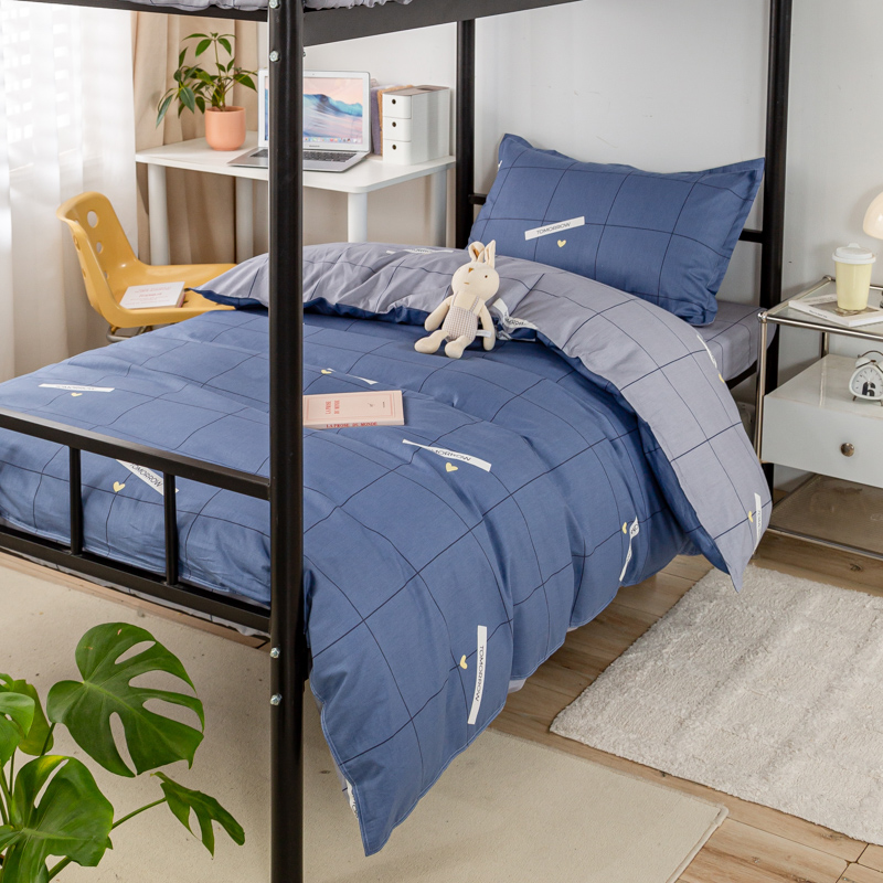 学生宿舍牀上三件套纯棉单人牀笠款全棉牀单被套牀垫一整套六件套