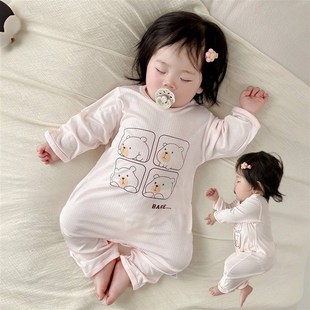 婴儿长袖空调服睡衣宝宝夏季薄款连体衣冰丝哈衣爬服套头夏天衣服
