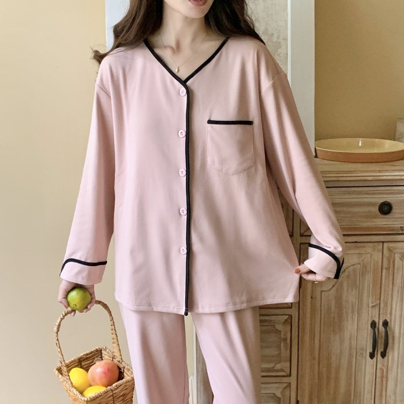 免穿文胸带胸垫j月子服秋冬季德绒加厚哺乳睡衣女产后怀孕期家居