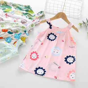 女童睡裙夏装薄款宝宝棉绸吊带裙子绵绸裙童装夏季人造棉儿童睡衣