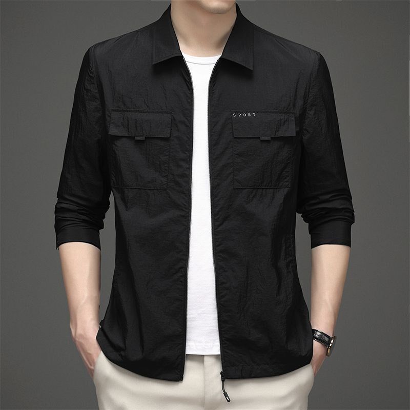 2024春夏季新款休闲夹克男超薄款透气翻领外套单层防晒衣高端男装