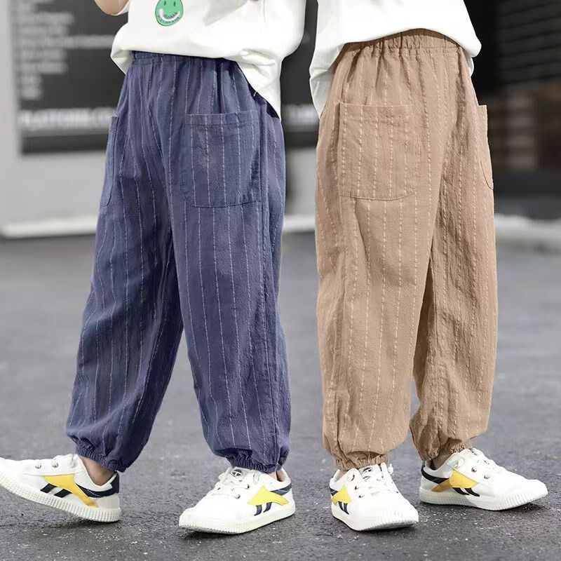 儿童棉麻裤子夏季薄款2024新款男童夏天休闲洋气防蚊裤百搭束脚裤