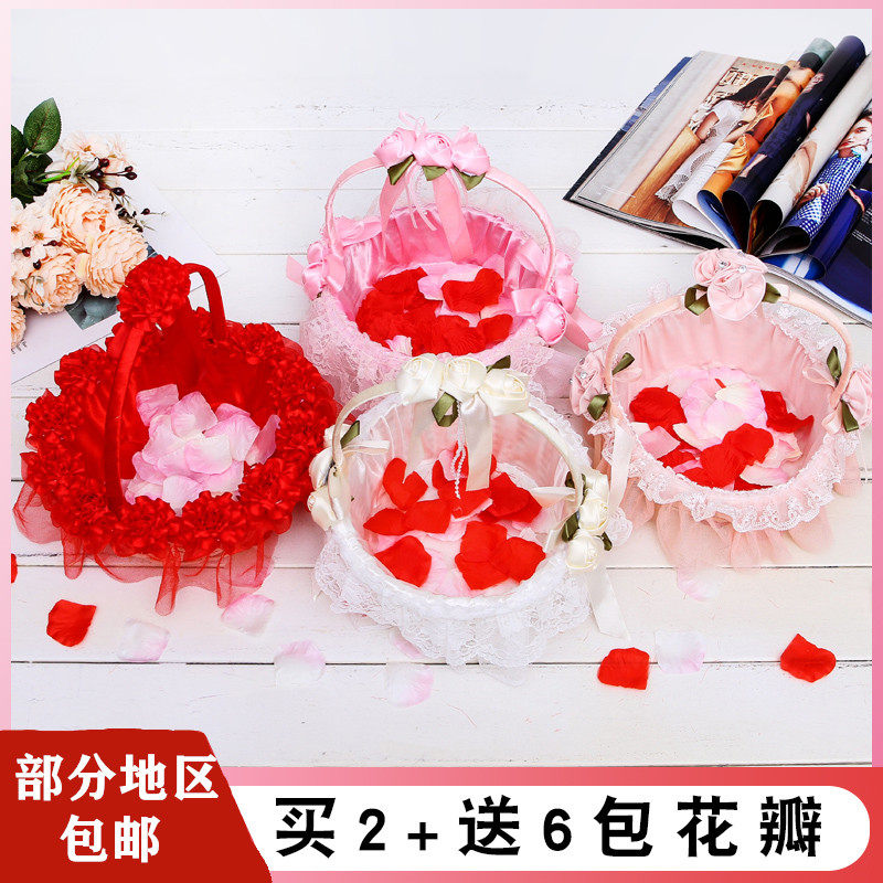 手提藤编高档蕾丝花篮婚庆花篮A婚礼伴娘花童花瓣撒花花篮舞蹈花