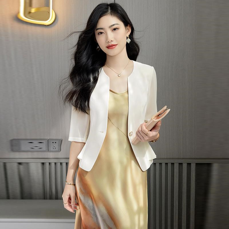 七分袖西装外套女2025新款春夏高级感气质女神范职业荷叶边上衣短