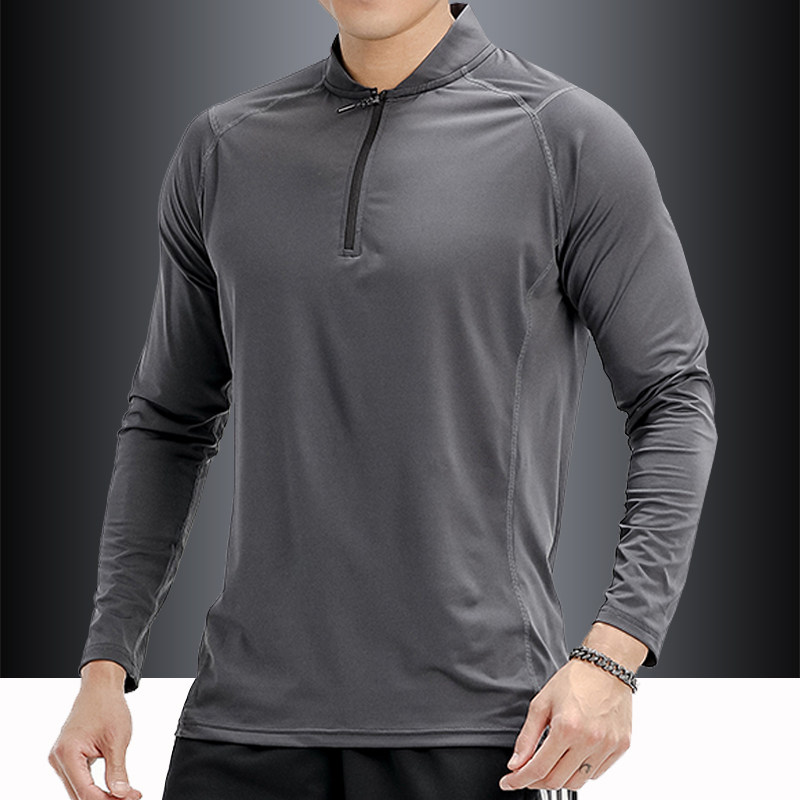 冰丝t恤男长袖春夏季薄款半拉链套头卫衣透气跑步健身运动速干衣