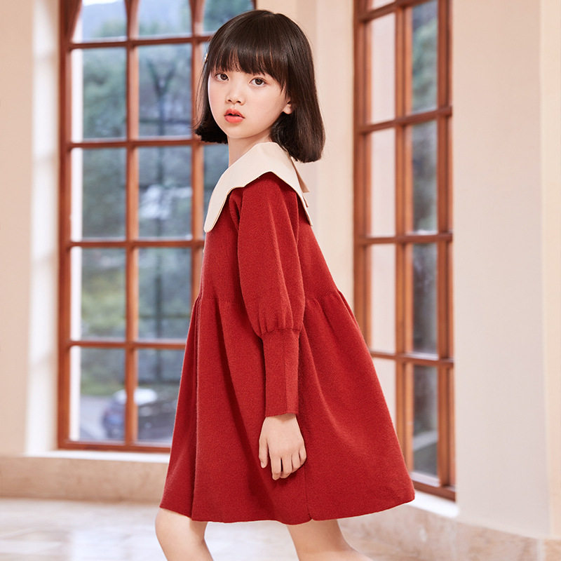 女童装洋装2023新款时髦秋装洋派儿童小女孩秋冬款红色公主裙子