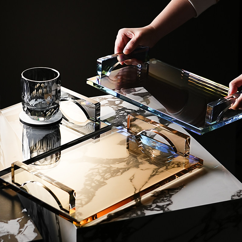 创意水晶玻璃漱口杯架洗手台面洗漱用品置物架化妆护肤品收纳托盘