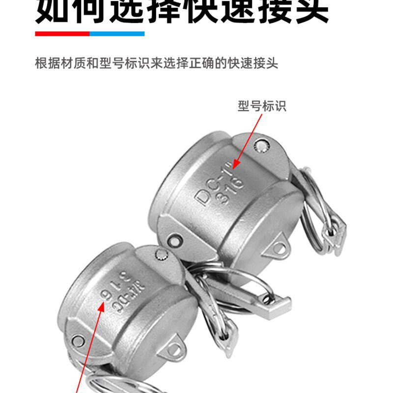快速接头E型304不锈钢卡扣扳把式直插阳端公头O水油钢丝软管4分4