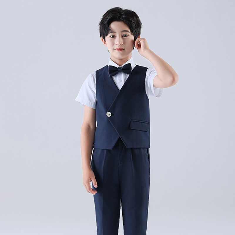 儿童西装春夏背带裤马甲套男童主持钢琴花童西服学生六一合唱礼服