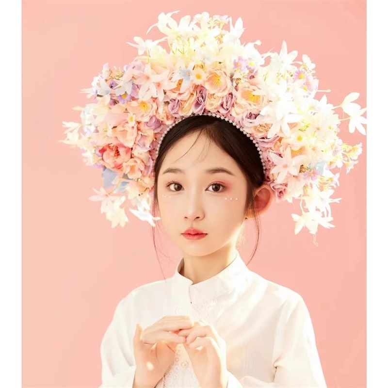 儿童泉州仿簪花汉服绢花头饰民族风拍摄写真花朵发箍花环