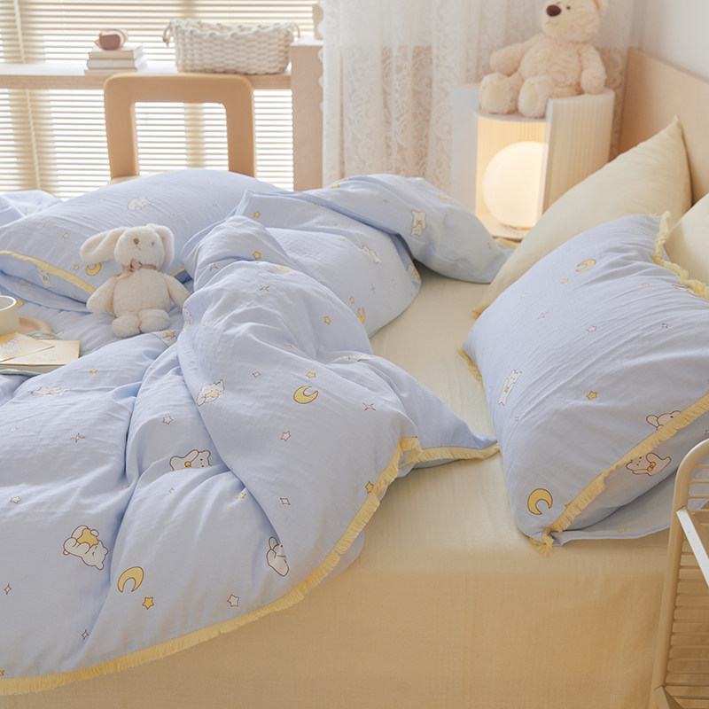 春夏透气纯棉全棉柔软双层纱儿童卡通三四件套男女孩S1.5*2被单套