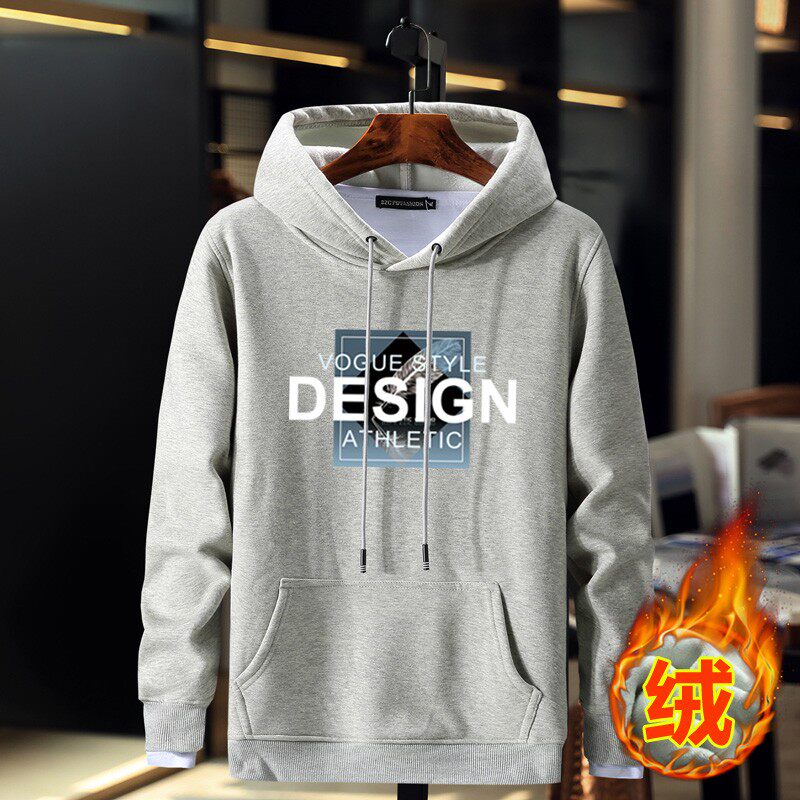 秋冬款青少年学生男士纯棉运动套头卫衣加绒加厚连帽帽衫保暖外套