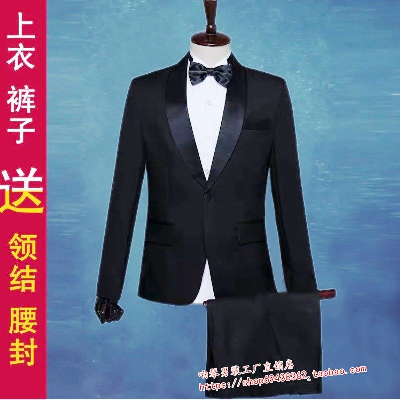演出服男歌手西服套装主持人晚礼服黑色舞台大合唱团比赛表演西装