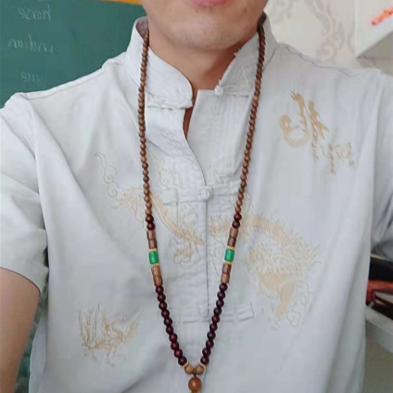 潮男士木珠长项链吊坠装饰挂件挂链汉衣服挂坠脖子百搭唐装配饰品