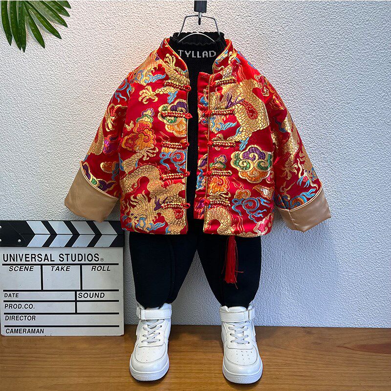 周岁宴礼服男宝宝秋冬套装国风龙唐装汉服儿童拜年服过年喜庆衣服