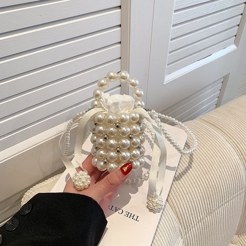 韩版儿童包包时尚小女孩珍珠手拎水桶包洋气女童单肩包宝宝配饰包