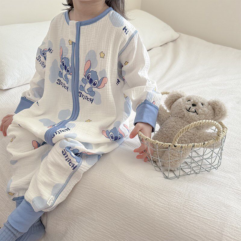 宝宝连体睡衣春秋长袖男童女童夏季薄款儿童无骨纯棉纱布空调睡袋