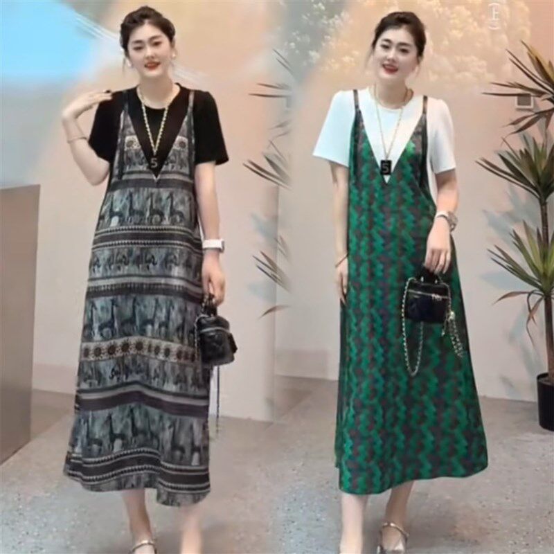 假两件连衣裙2025新款今年流行爆款女巨好看超长款简单大方的长裙