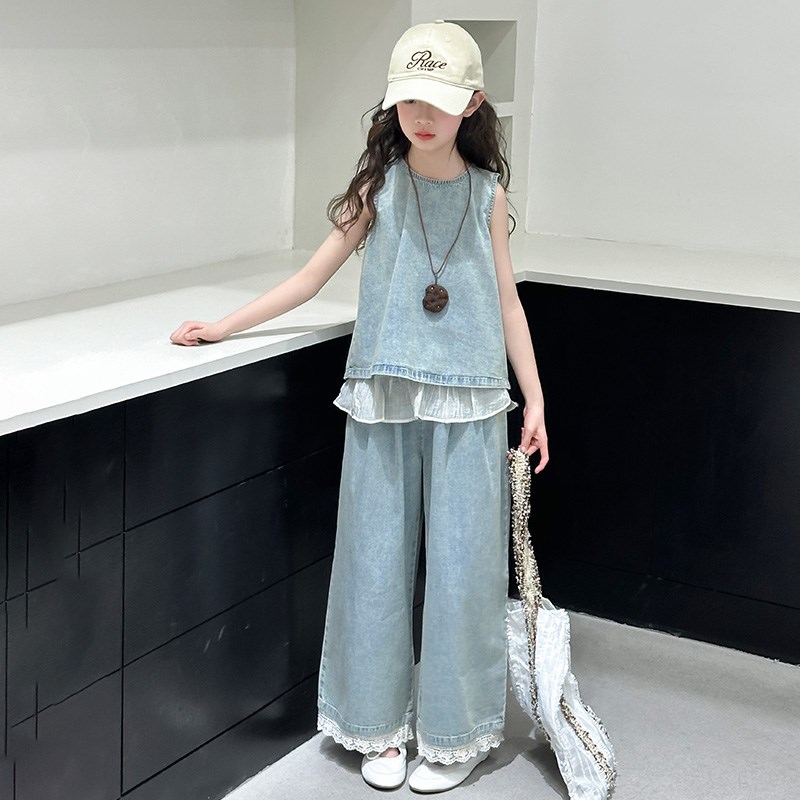 女童夏季牛仔套装2025新款洋气时髦大童女装夏装儿童女孩薄款衣服