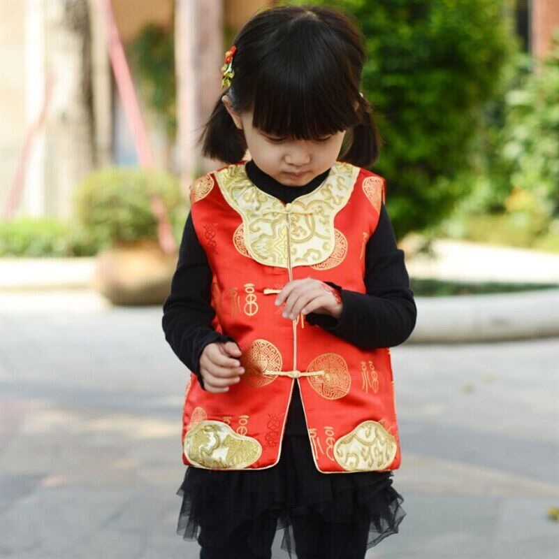 宝宝唐装背心冬季男童过年中国风坎肩女童红色喜庆儿童拜年服马甲