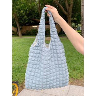 小白兔几 洋气云朵泡芙花朵单肩包女夏帆布包简约手提包泡泡购物