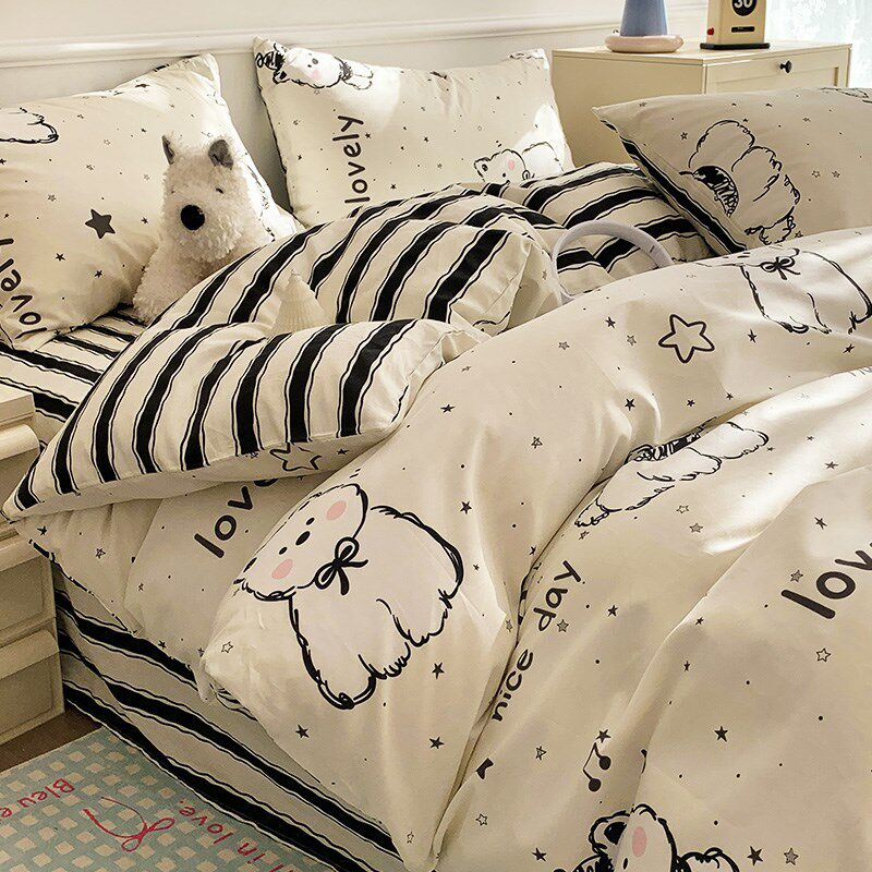卡通狗狗全棉床上四件套2025新款床品纯棉被套S床单宿舍三件套床