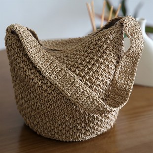 法式 编织包女夏手工手织包包单肩草编藤编草包海边度假沙滩水桶包