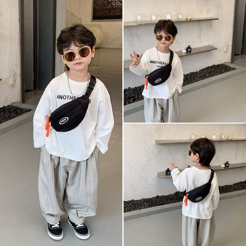 可爱儿童包包2024新款潮百搭潮酷男童帆布斜挎包女孩外出配饰胸包