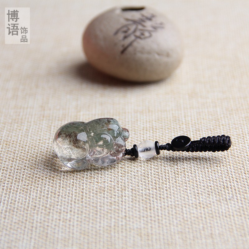 天然绿幽灵水晶猪钥匙扣挂坠小猪挂件 男女款生肖猪吊坠挂坠饰品