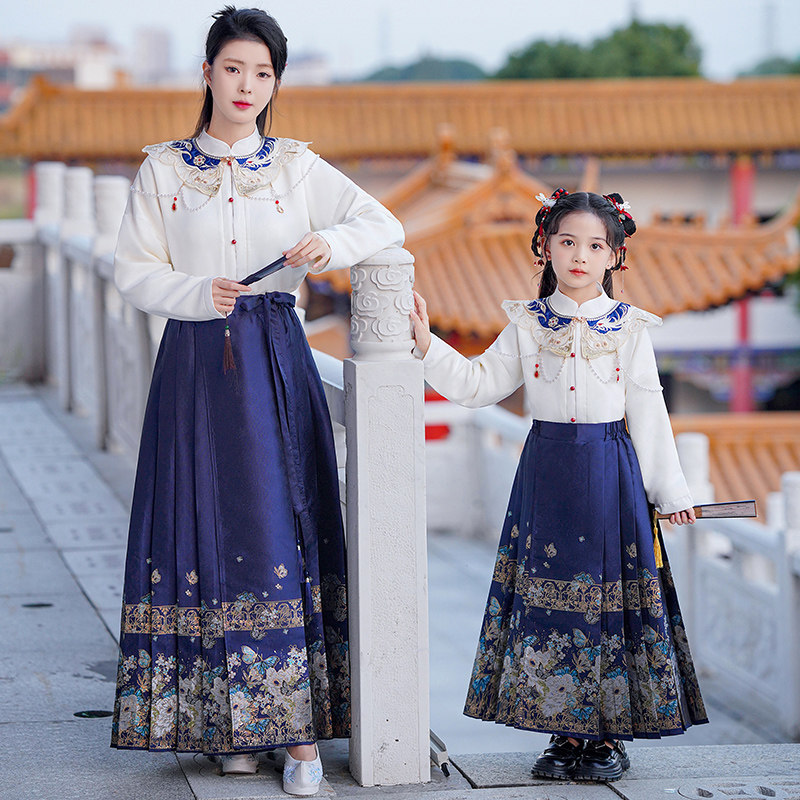 女童马面裙亲子装拜年服冬装母女汉服儿童国风唐装过年服古风古装