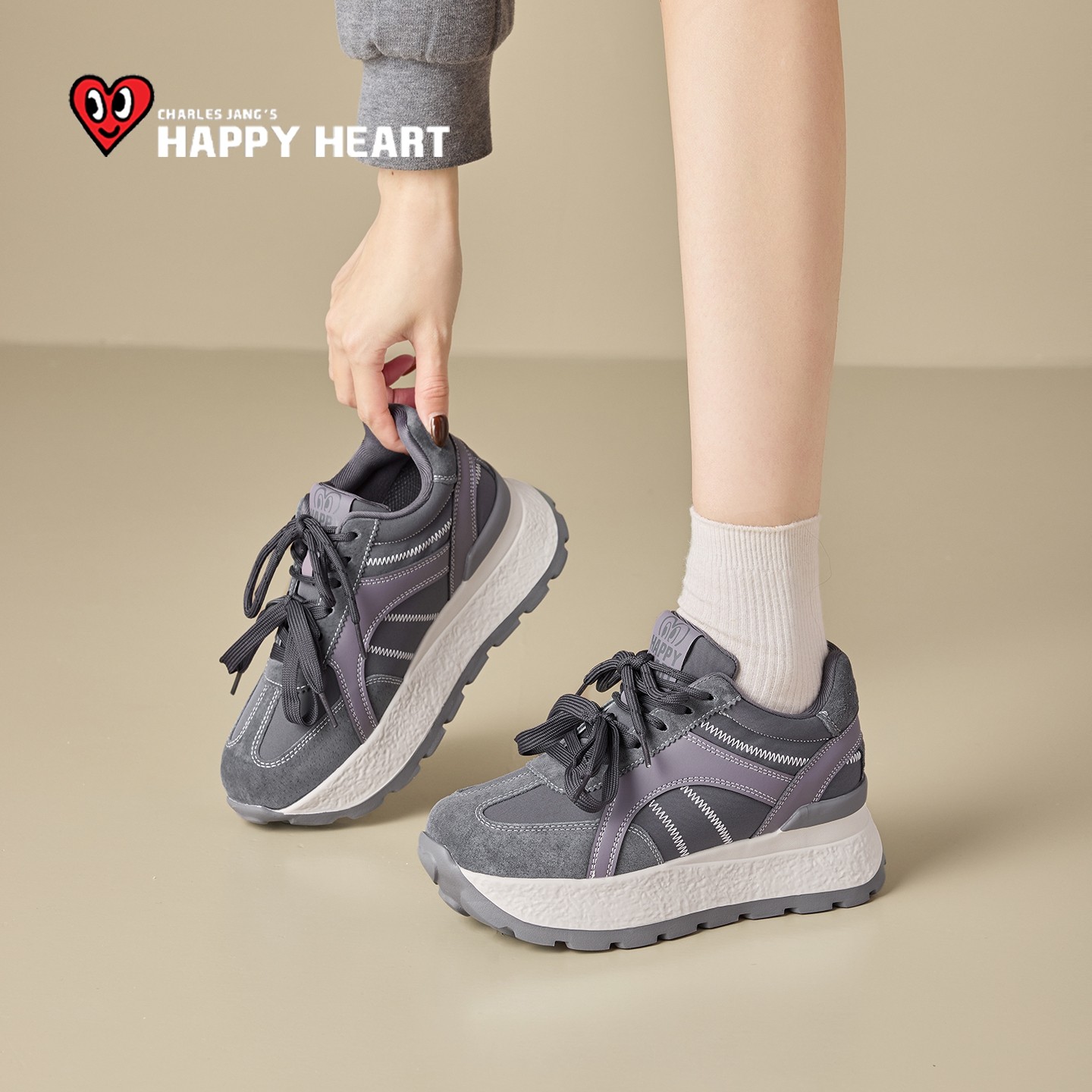 查尔斯桃心老爹鞋厚底增高运动鞋