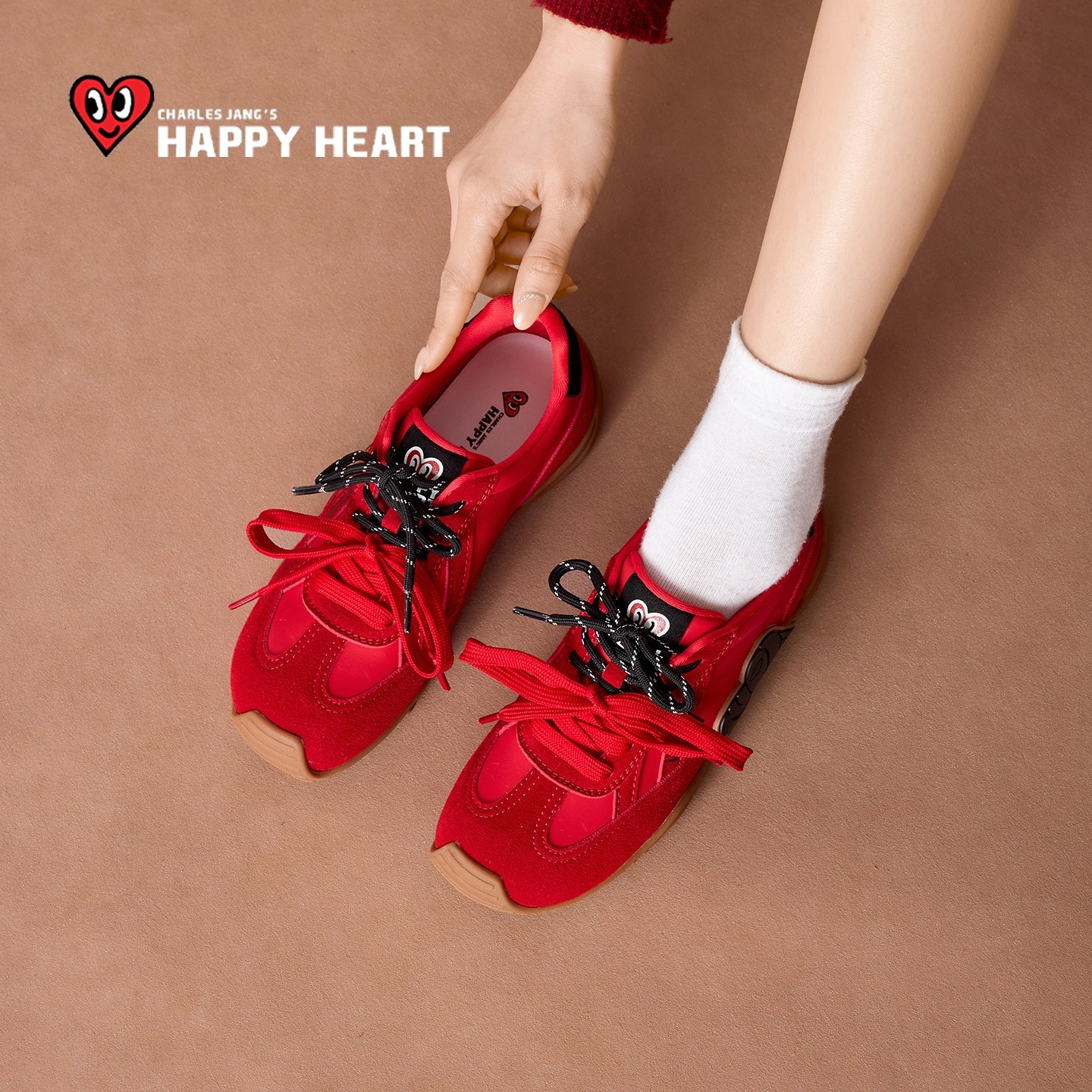 查尔斯桃心红色德训鞋女2026春新款厚底复古运动鞋不累脚登山鞋子,女鞋,德训鞋,淘宝优惠券,粉丝福利购,淘宝优惠卷