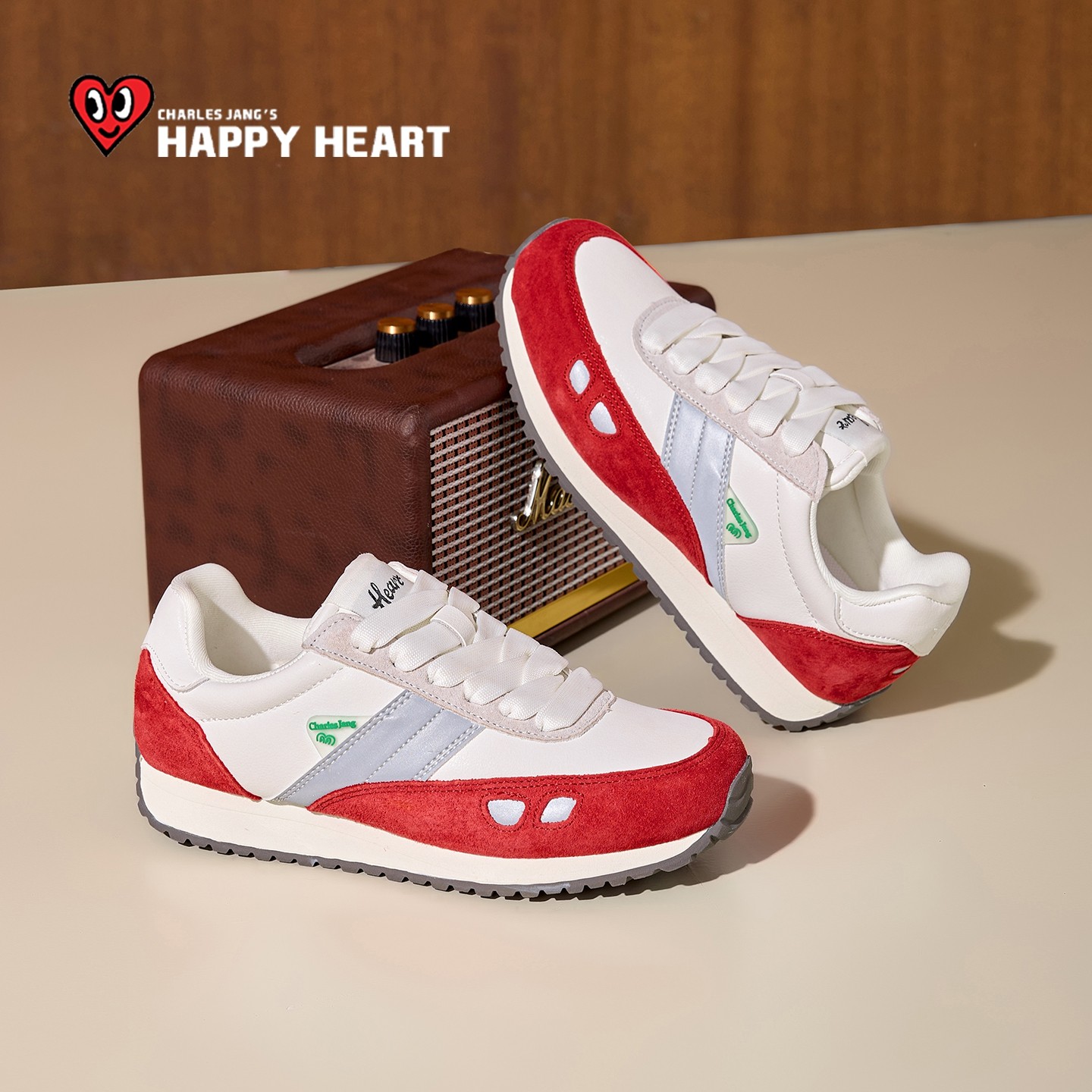 查尔斯桃心厚底运动鞋女鞋2026新款春季红色百搭复古阿甘德训鞋子,女鞋,时尚休闲鞋,淘宝优惠券,粉丝福利购,淘宝优惠卷