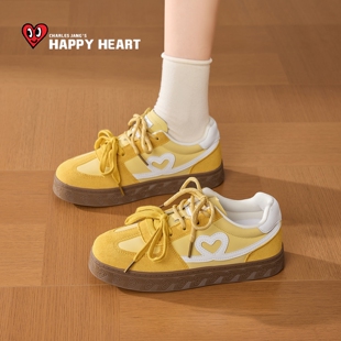 查尔斯桃心黄色德训鞋板鞋女款2026春季新款增高休闲软底运动鞋子