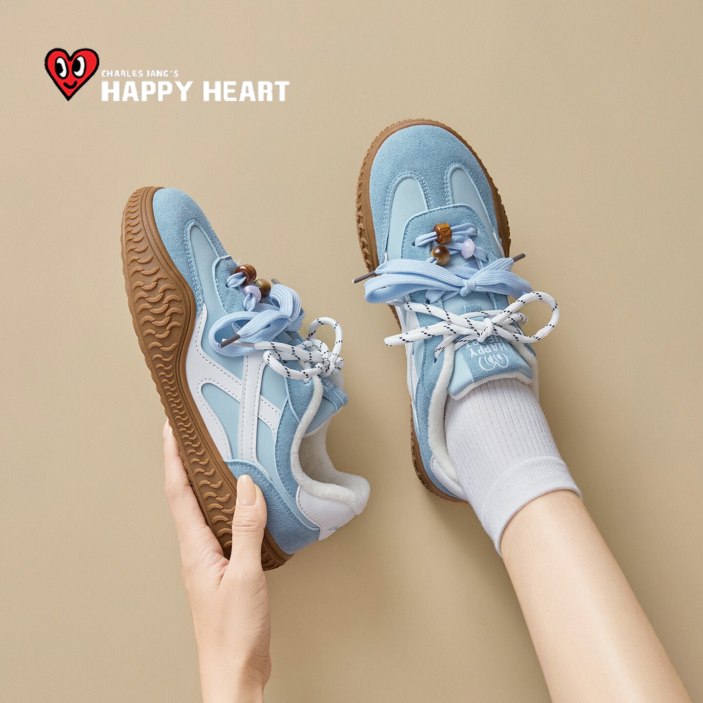 查尔斯桃心德训鞋女蓝色2025冬新款女鞋加厚棉鞋休闲阿甘鞋子厚底,女鞋,德训鞋,淘宝优惠券,粉丝福利购,淘宝优惠卷