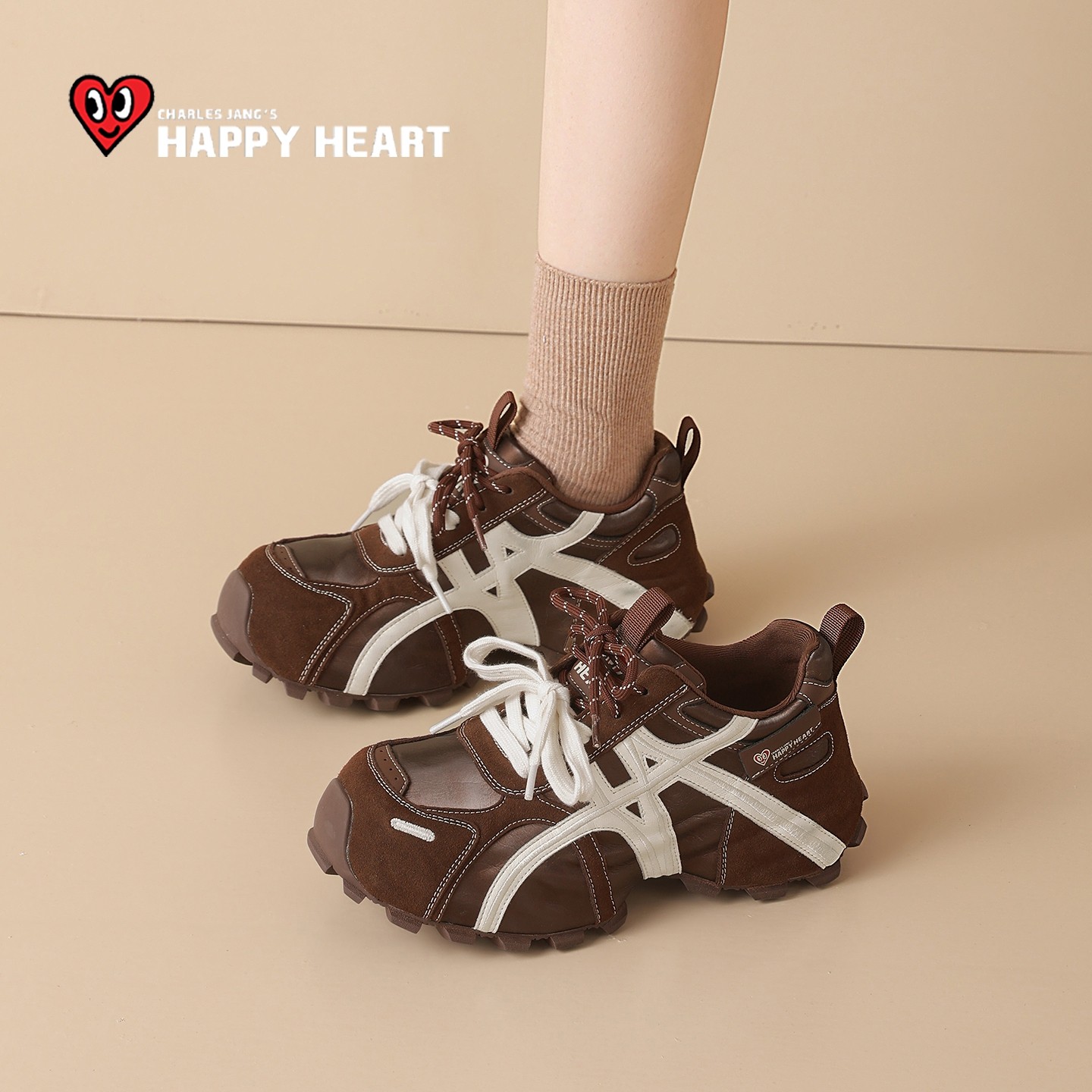查尔斯桃心厚底老爹鞋女2025冬季新款棕色休闲鞋运动鞋增高女鞋子,女鞋,老爹鞋,淘宝优惠券,粉丝福利购,淘宝优惠卷