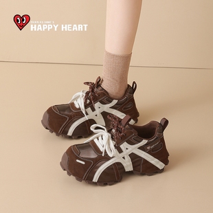 查尔斯桃心厚底老爹鞋女2025冬季新款棕色休闲鞋运动鞋增高女鞋子