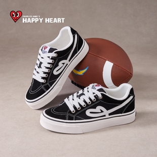 查尔斯桃心黑色板鞋女款厚底2026春季新款休闲帆布鞋平底运动鞋子