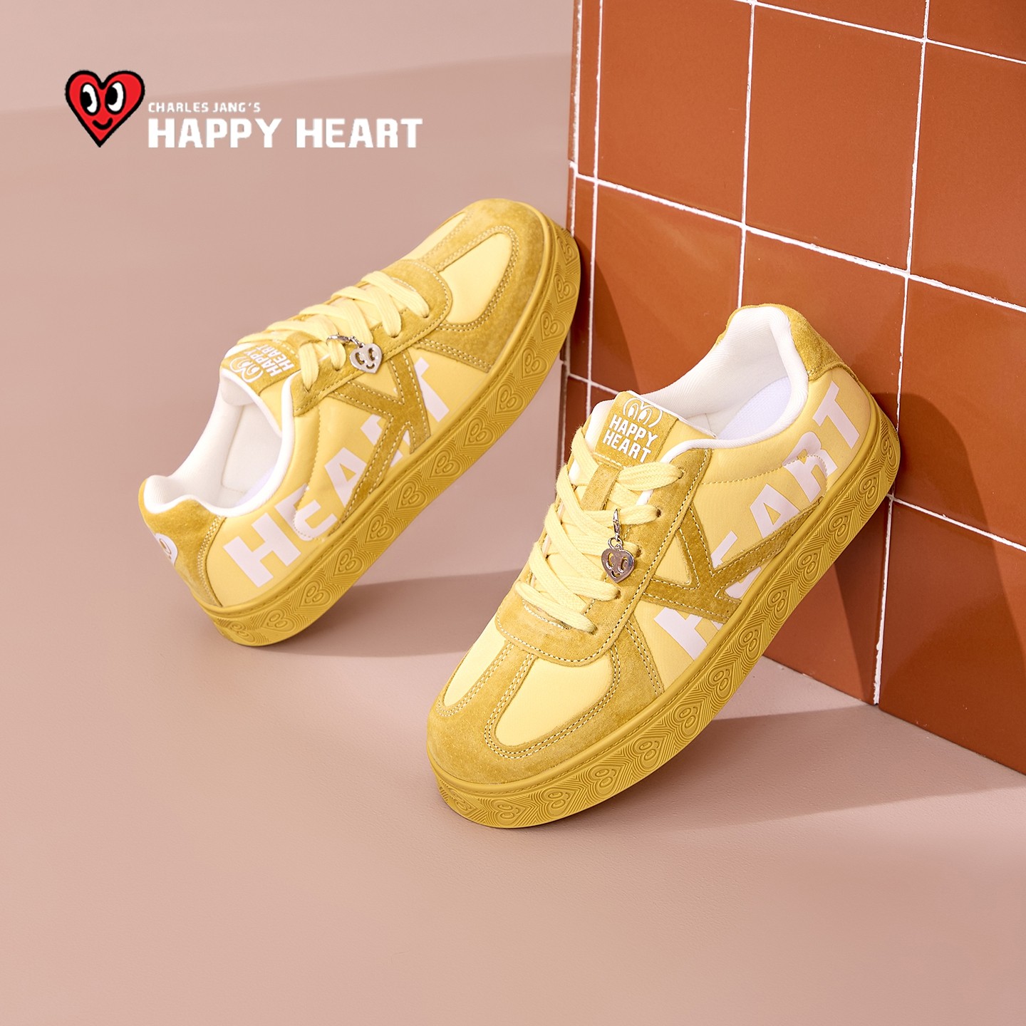 查尔斯桃心黄色德训鞋女2025秋冬新款厚底休闲板鞋软底加绒运动鞋,女鞋,德训鞋,淘宝优惠券,粉丝福利购,淘宝优惠卷