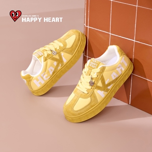 查尔斯桃心黄色德训鞋女2025秋冬新款厚底休闲板鞋软底加绒运动鞋
