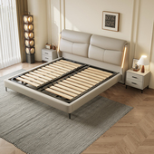 轻奢皮床主卧双人大床现代简约1.8米婚床1.5米高箱收纳床带感应灯